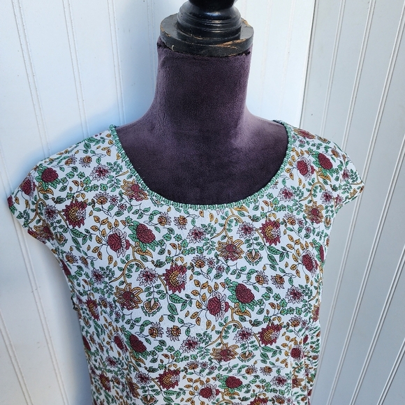 Max Studio Floral Cap Sleeve Asymmetrical Top Blouse Woman's White Pink Green S - Picture 3 of 13